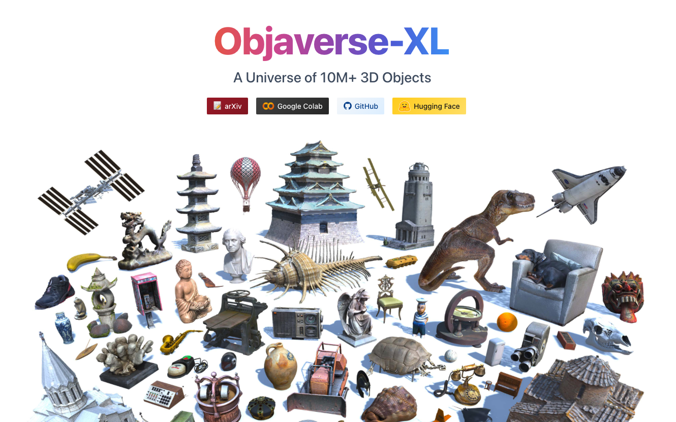 Objaverse-XL collage of 3D objects; illustrative image, while the CC0 count refers to Objaverse 1.0