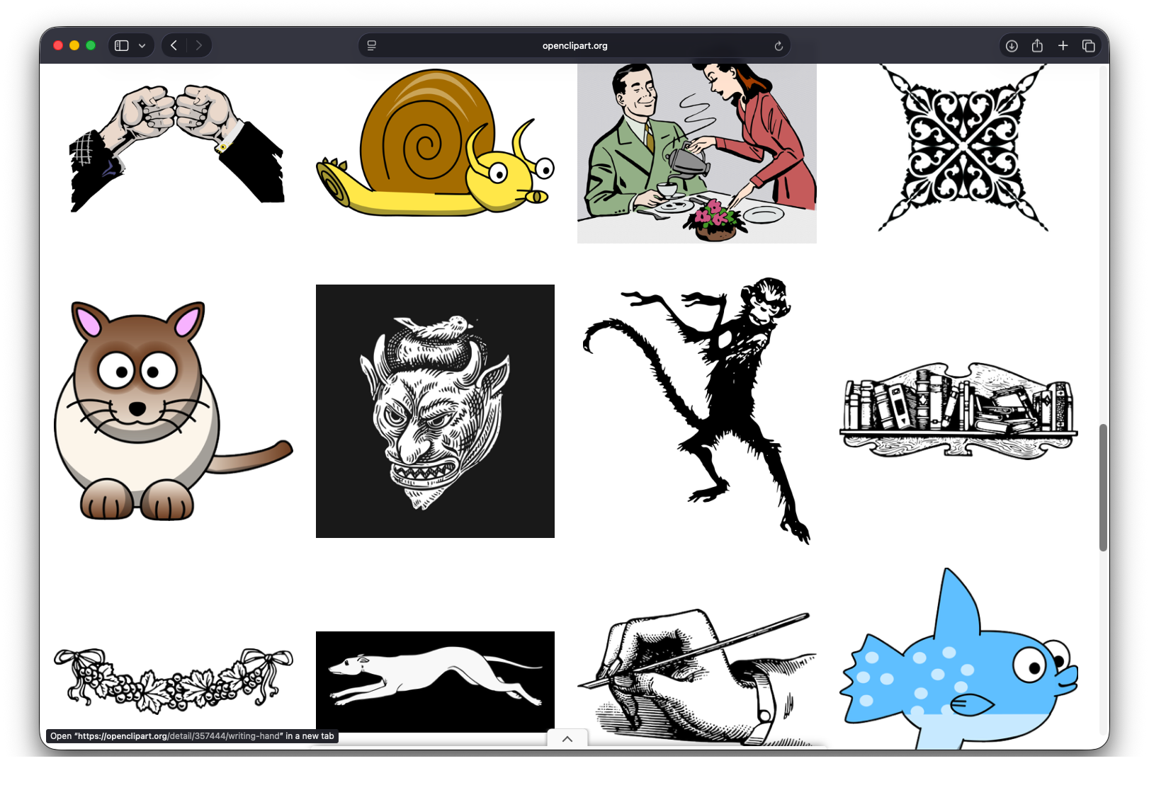 Openclipart gallery browsing assorted public-domain illustrations